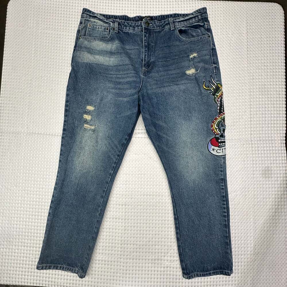 Y2K Ed Hardy NYC Eagle Skull Slim Taper Jean Size 42
